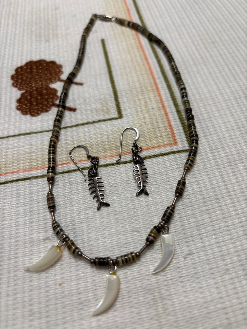 Boho White Shell Tooth Necklace with Fishbone Earrings